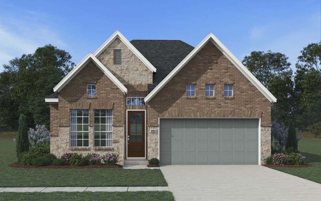 Representative exterior photo of a completed home built from the Oxford by Chesmar Homes in Jordan Ranch 55's, Fulshear, TX (Image 2).