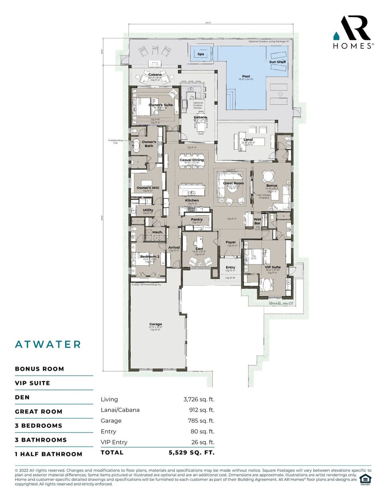 2D floor plan layout for the Atwater by AR HOMES in Wild Blue at Waterside, Bradenton, FL (Image 2). 2D floor plan layout for the Atwater by AR HOMES in Wild Blue at Waterside, Bradenton, FL (Image 2).