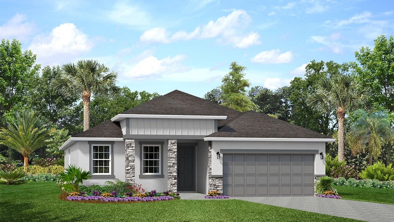 Representative exterior photo of a completed home built from the Margate II by Park Square Residential in Tamarack at Two Rivers, Zephyrhills, FL (Image 2).