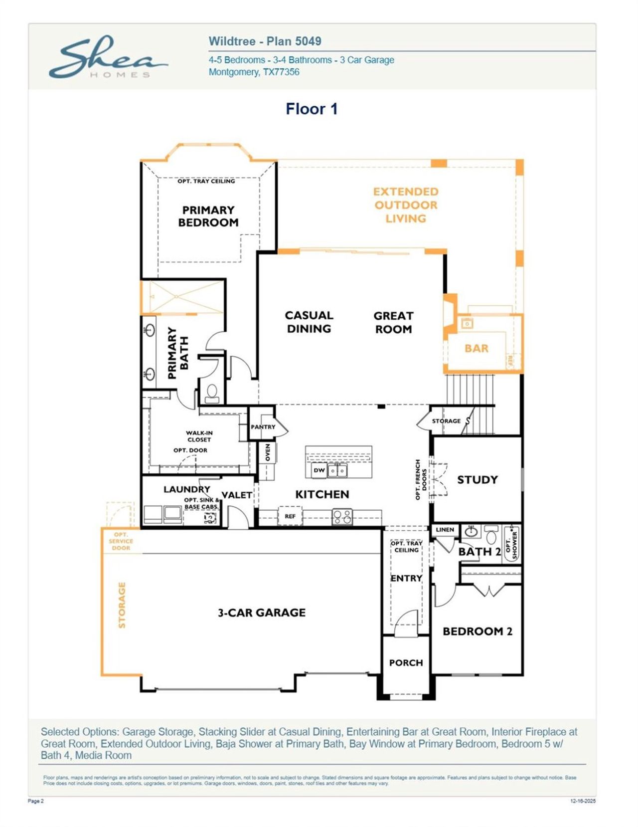 2D floor plan layout of this home in WILDTREE 60', Montgomery, TX (Image 2). 2D floor plan layout of this home in WILDTREE 60', Montgomery, TX (Image 2).