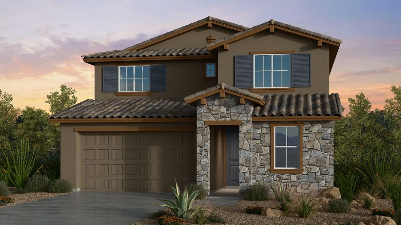 Representative exterior photo of a completed home built from the Winsor by Taylor Morrison in Hawes Crossing Discovery Collection, Mesa, AZ (Image 2).