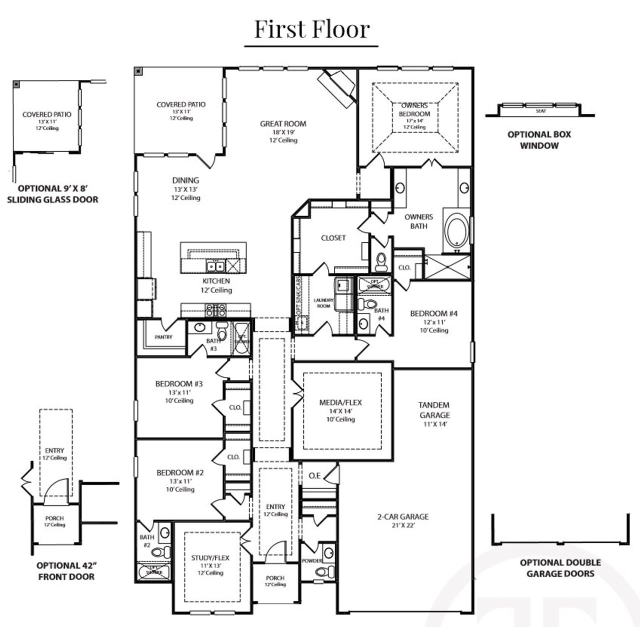 2D floor plan layout for the Plan 5022 by Tradition Homes in Lakewood at Brookhollow – 60′, Prosper, TX (Image 2). 2D floor plan layout for the Plan 5022 by Tradition Homes in Lakewood at Brookhollow – 60′, Prosper, TX (Image 2).
