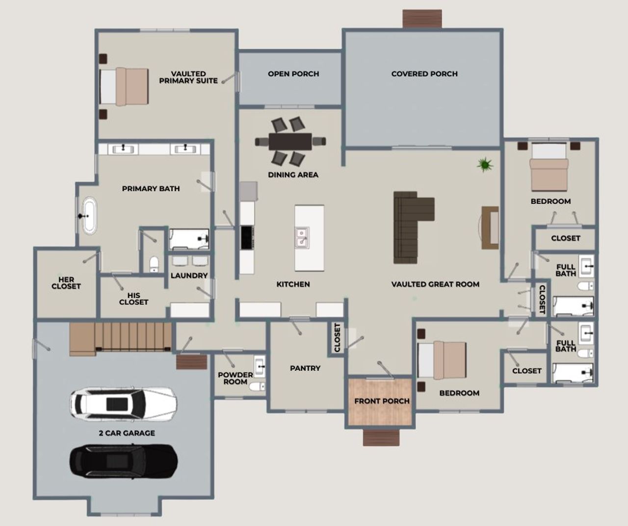 2D floor plan layout for the Smoky Ridge by Riverstone Construction, LLC in Hidden River, Signal Mountain, TN (Image 2). 2D floor plan layout for the Smoky Ridge by Riverstone Construction, LLC in Hidden River, Signal Mountain, TN (Image 2).