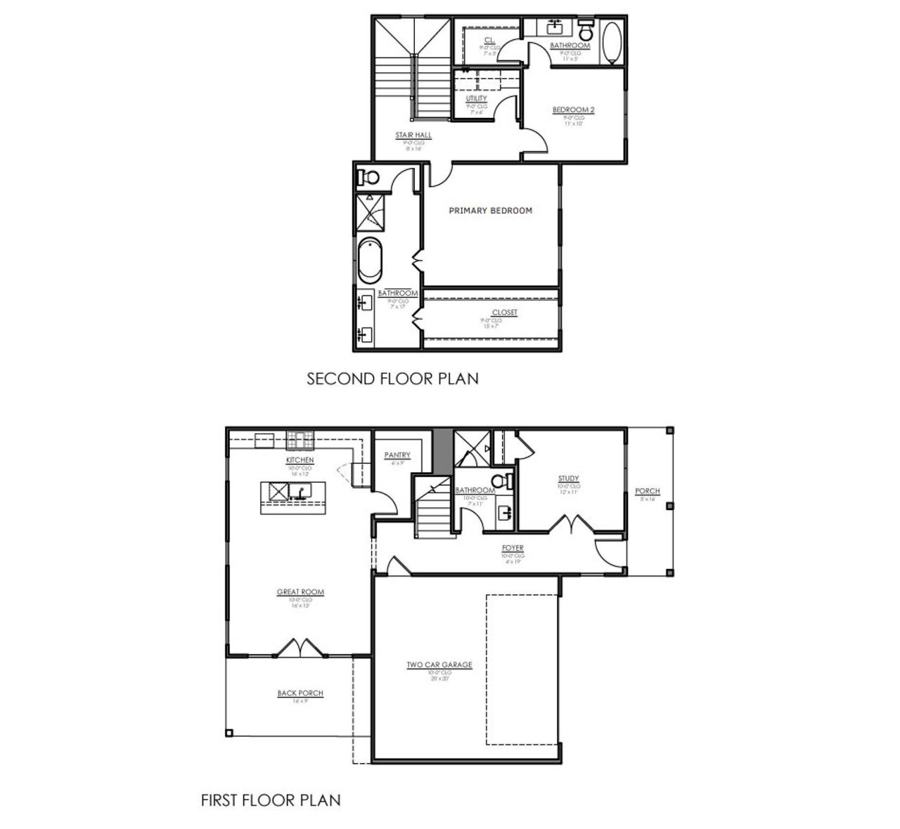 2D floor plan layout for the Jaycee by Sullivan Brothers Builders in Timbergrove Trails, Houston, TX (Image 2).