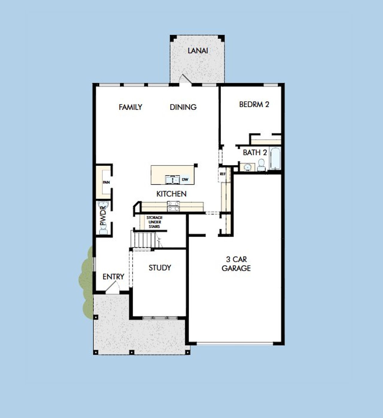 2D floor plan layout for the The Bradley by David Weekley Homes in Oakfield at Mount Dora Village Series, Mount Dora, FL (Image 2).