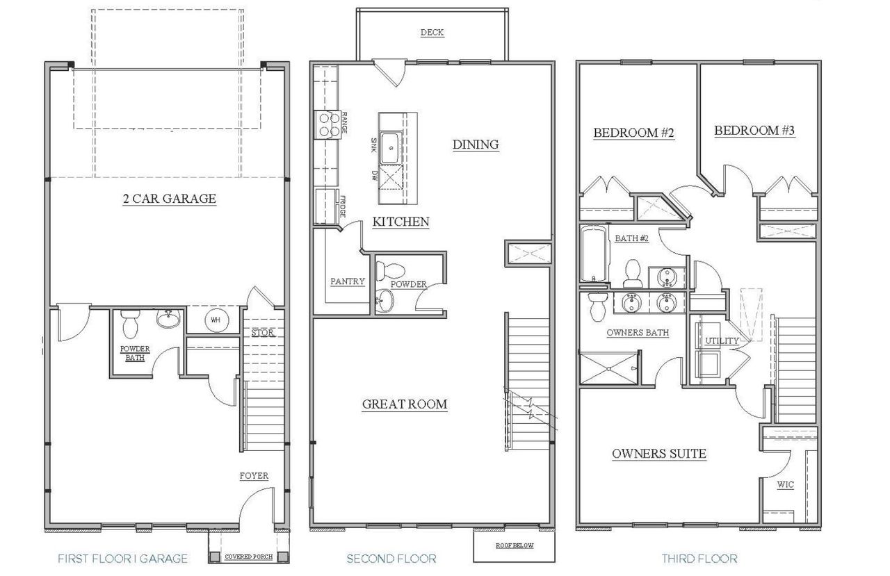 2D floor plan layout for the The Gray Three-Story by Brookline Homes in Vanguard at Vermillion, Huntersville, NC (Image 2).