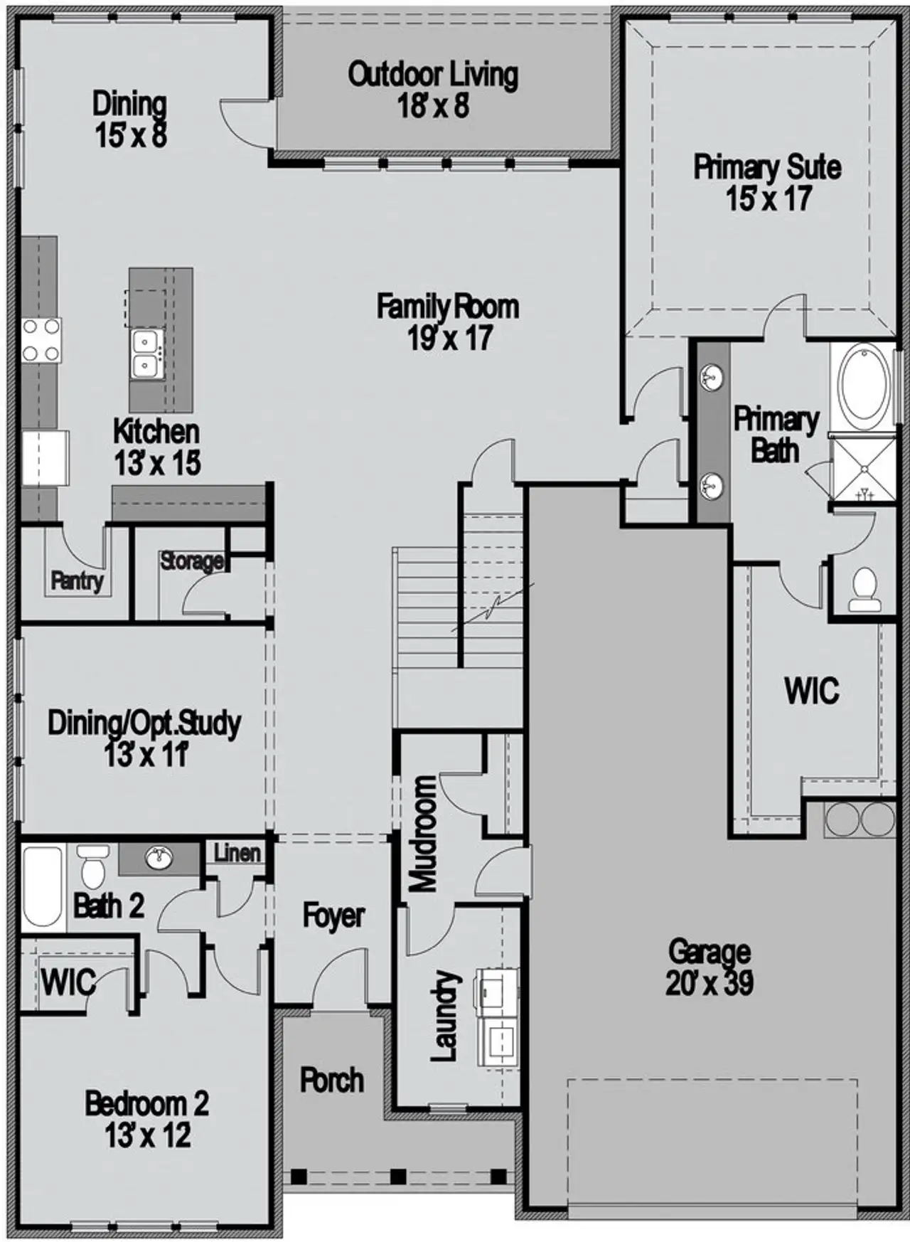 2D floor plan layout for the Grayson by UnionMain Homes in Milrany Ranch, Melissa, TX (Image 2).