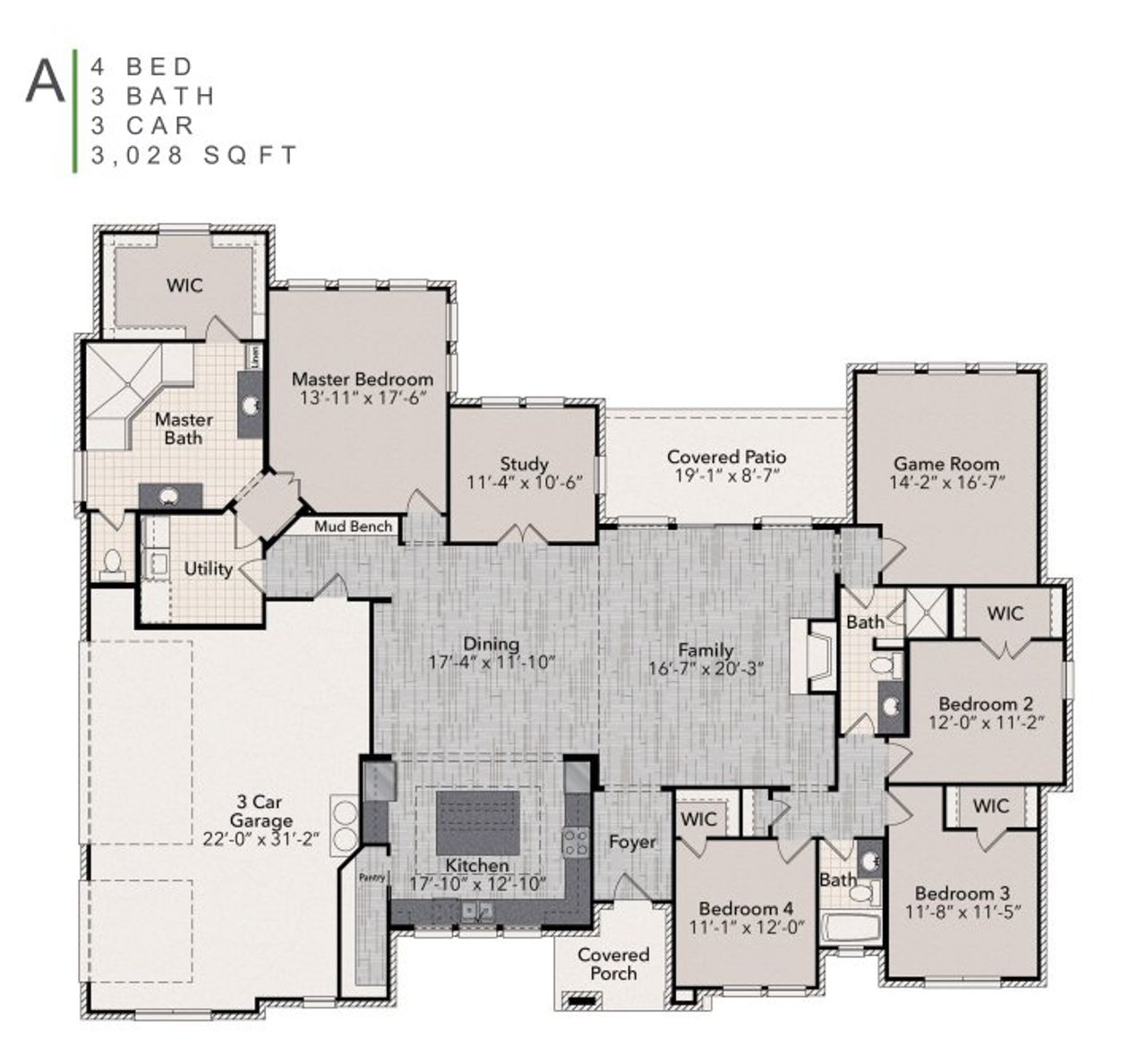 2D floor plan layout for the The Avery by Elmwood Custom Homes in Jordan Run, Midlothian, TX (Image 2). 2D floor plan layout for the The Avery by Elmwood Custom Homes in Jordan Run, Midlothian, TX (Image 2).