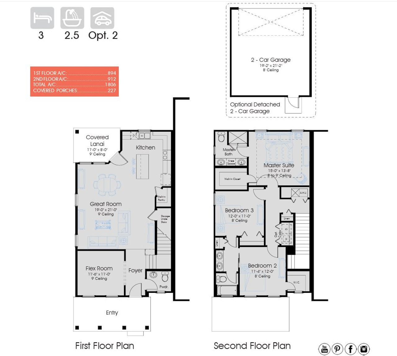 2D floor plan layout for the Berkley 1806 by Dostie Homes in Wildlight, Yulee, FL (Image 2).