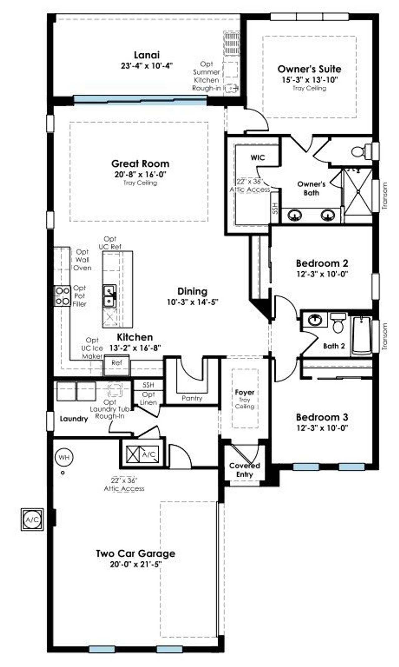 2D floor plan layout of this home in The Cove at Park Trace, Stuart, FL (Image 2).