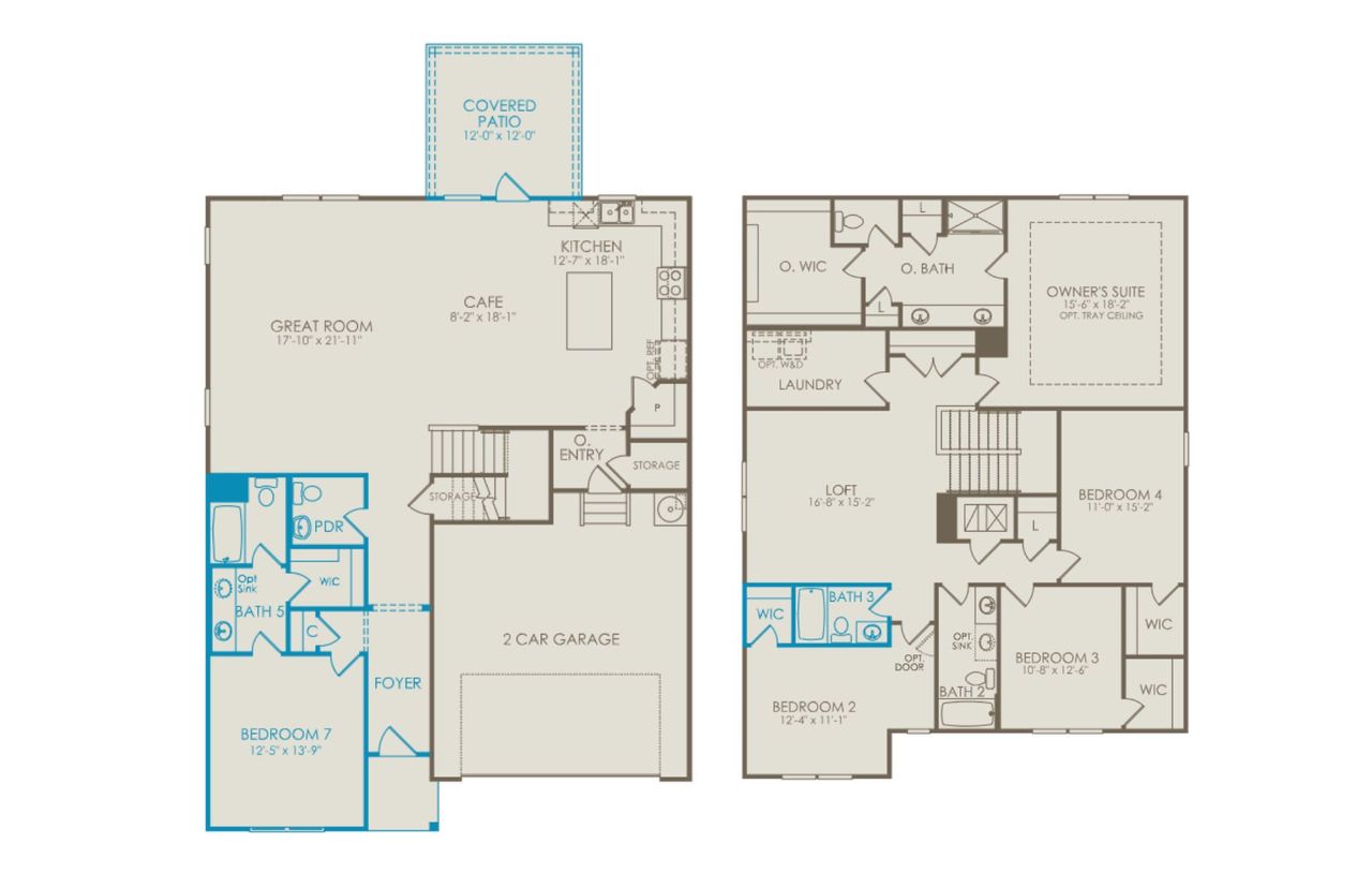 2D floor plan layout of this home in Hamlet at Carothers Crossing, La Vergne, TN (Image 2).