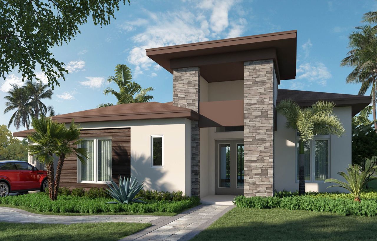 Representative exterior photo of a completed home built from the Antigua by DiVosta in Orchid Isles, Palm Beach Gardens, FL (Image 2).