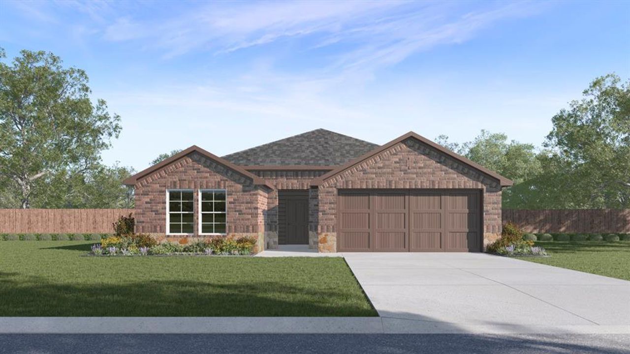 Front exterior of a new home in Bluff Springs, Ferris, TX, highlighting curb appeal (Image 2).