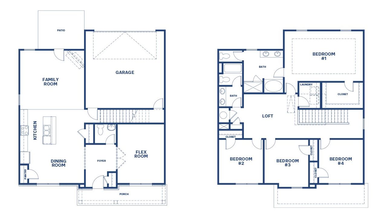 2D floor plan layout for the Elbert by D.R. Horton in Westland, Bogart, GA (Image 2).