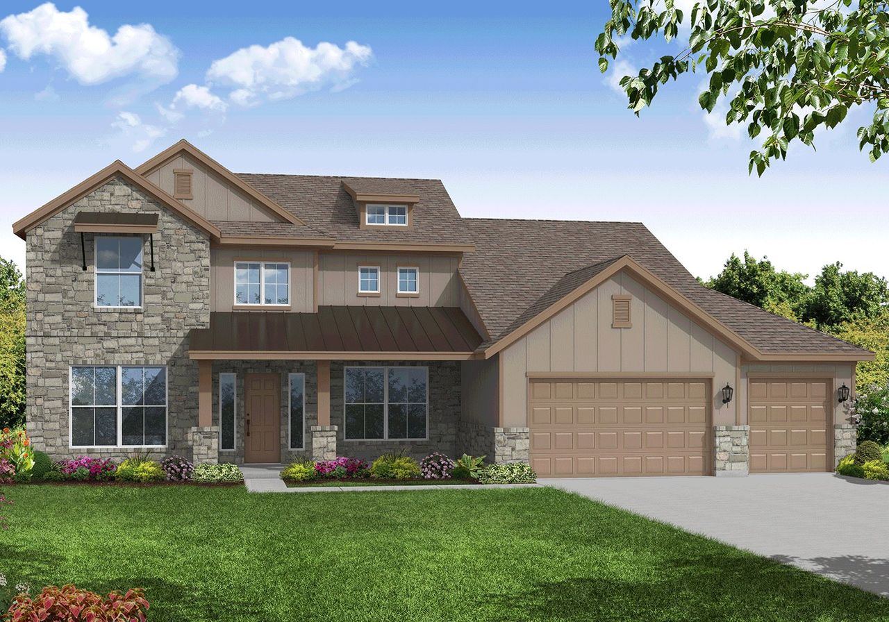 Representative exterior photo of a completed home built from the Savona by Sitterle Homes in Highland Estates, San Antonio, TX (Image 2). Representative exterior photo of a completed home built from the Savona by Sitterle Homes in Highland Estates, San Antonio, TX (Image 2).