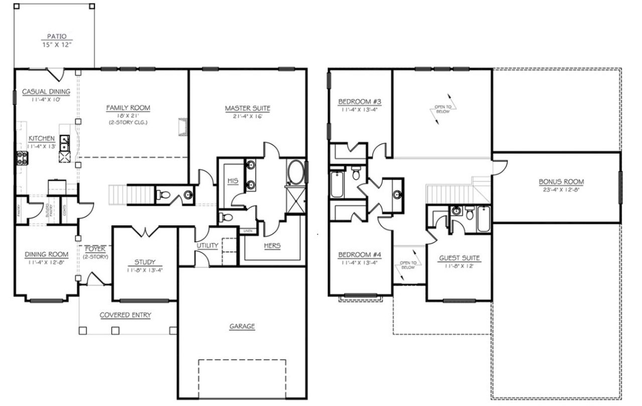 2D floor plan layout for the Carrington by D.R. Horton in Alder Pond, Campobello, SC (Image 2).