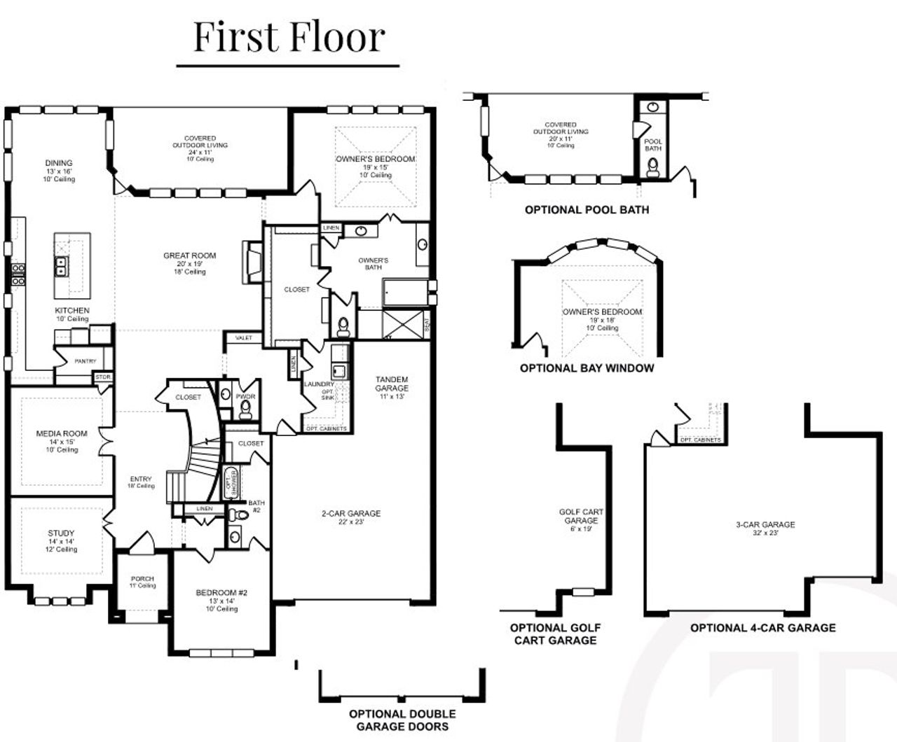 2D floor plan layout for the 6051 by Tradition Homes in Mustang Lakes – 86’, Celina, TX (Image 2).