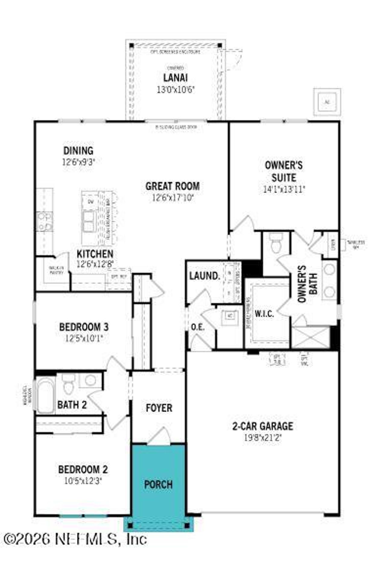 2D floor plan layout of this home in Sandridge Hills, Green Cove Springs, FL (Image 2).
