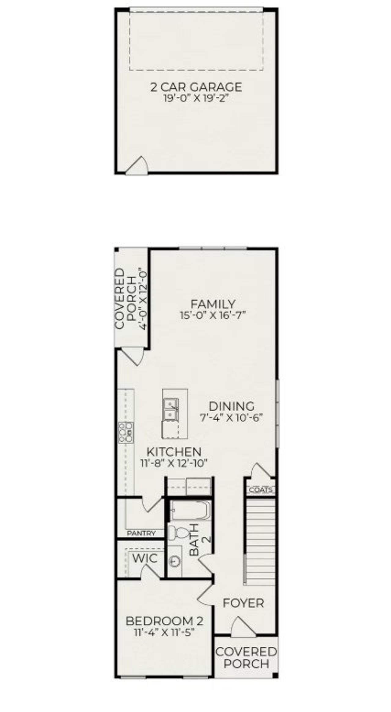 2D floor plan layout for the Ember A by Homes by Dickerson in NoVi Chatham Park, Pittsboro, NC (Image 2). 2D floor plan layout for the Ember A by Homes by Dickerson in NoVi Chatham Park, Pittsboro, NC (Image 2).