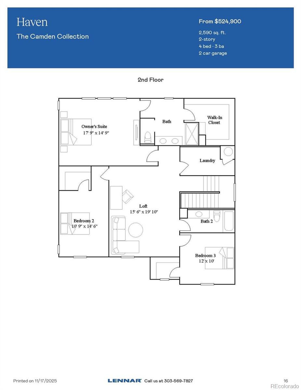 2D floor plan layout of this home in Muegge Farms: The Camden Collection, Bennett, CO (Image 2).
