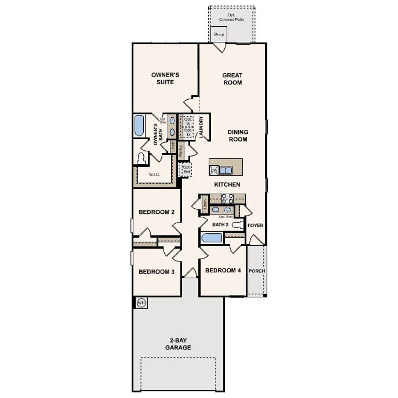 2D floor plan layout of this home in Pinnacle at Cottonwood Creek, San Marcos, TX (Image 2).