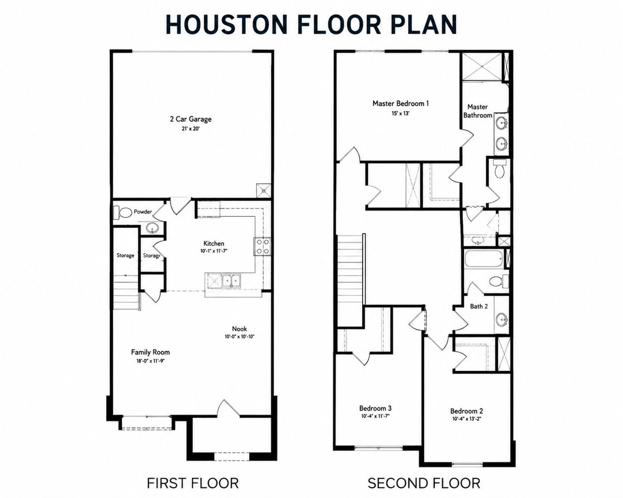 2D floor plan layout of this home in Seven Oaks Townhomes, Tomball, TX (Image 2).