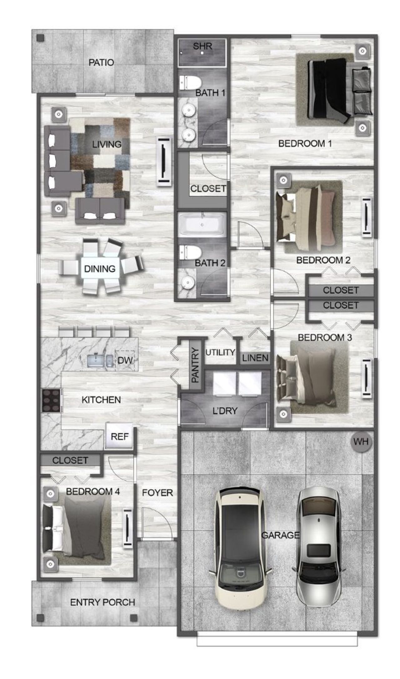 2D floor plan layout for the Dogwood by Breeze Homes in Walker’s Ridge – Phase II, Jacksonville, FL (Image 2). 2D floor plan layout for the Dogwood by Breeze Homes in Walker’s Ridge – Phase II, Jacksonville, FL (Image 2).