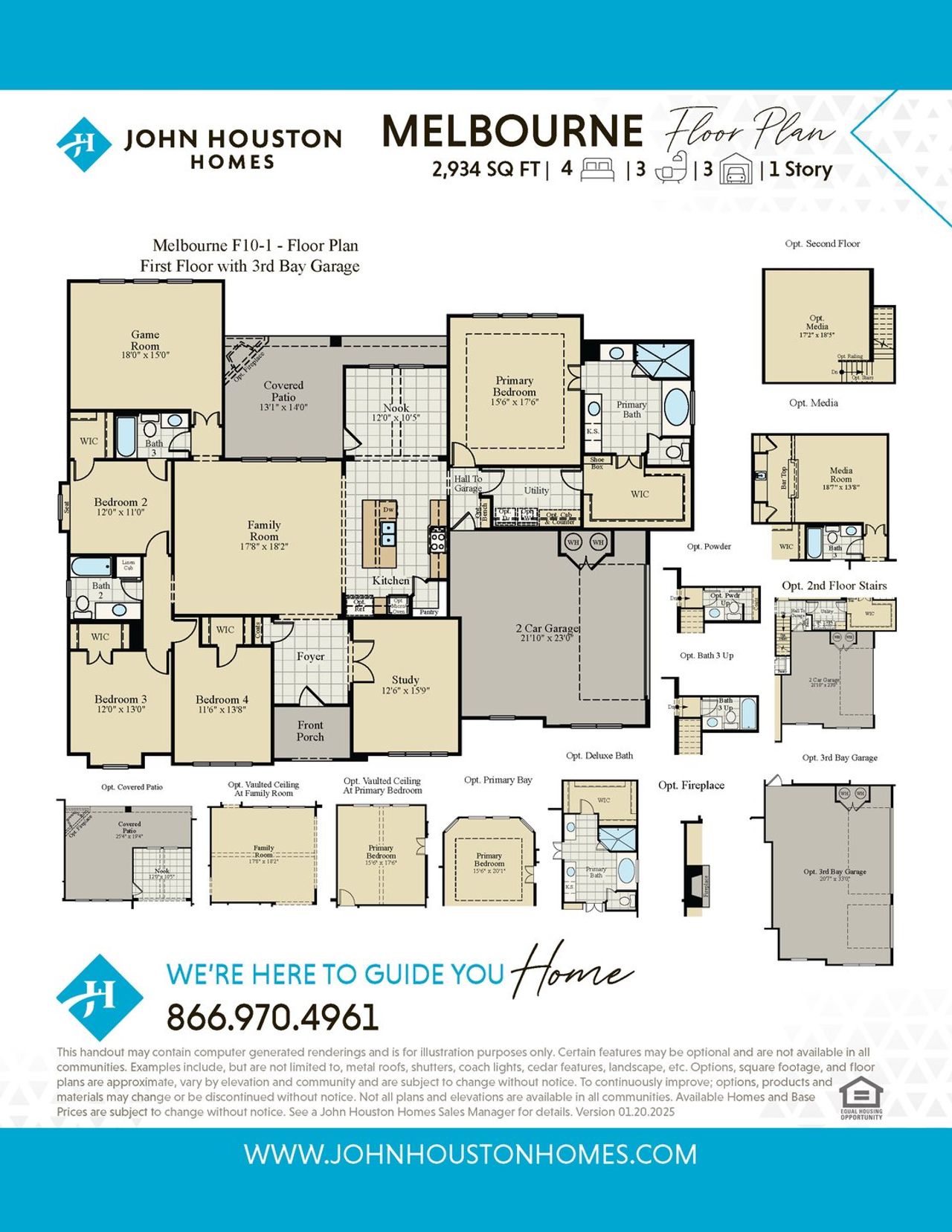 2D floor plan layout for the Melbourne by John Houston Homes in Tuscan Estates, Waxahachie, TX (Image 2).