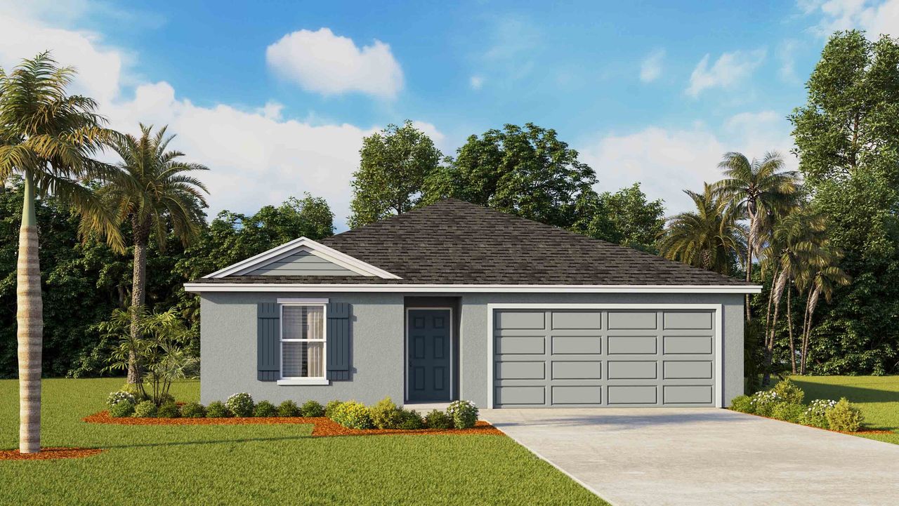 Representative exterior photo of a completed home built from the DUNDEE by D.R. Horton in Sunset Hills, Summerfield, FL (Image 2).