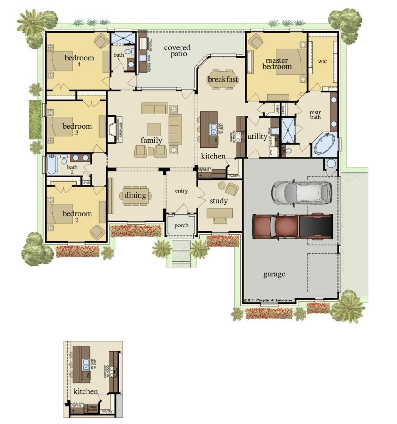 2D floor plan layout for the Clinton by Carothers Executive Homes in Eagle Heights, Salado, TX (Image 2).