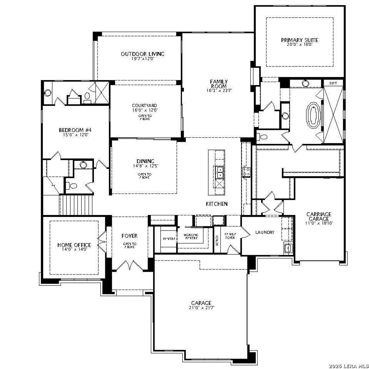 2D floor plan layout of this home in Enchanted Bluff, San Antonio, TX (Image 2).
