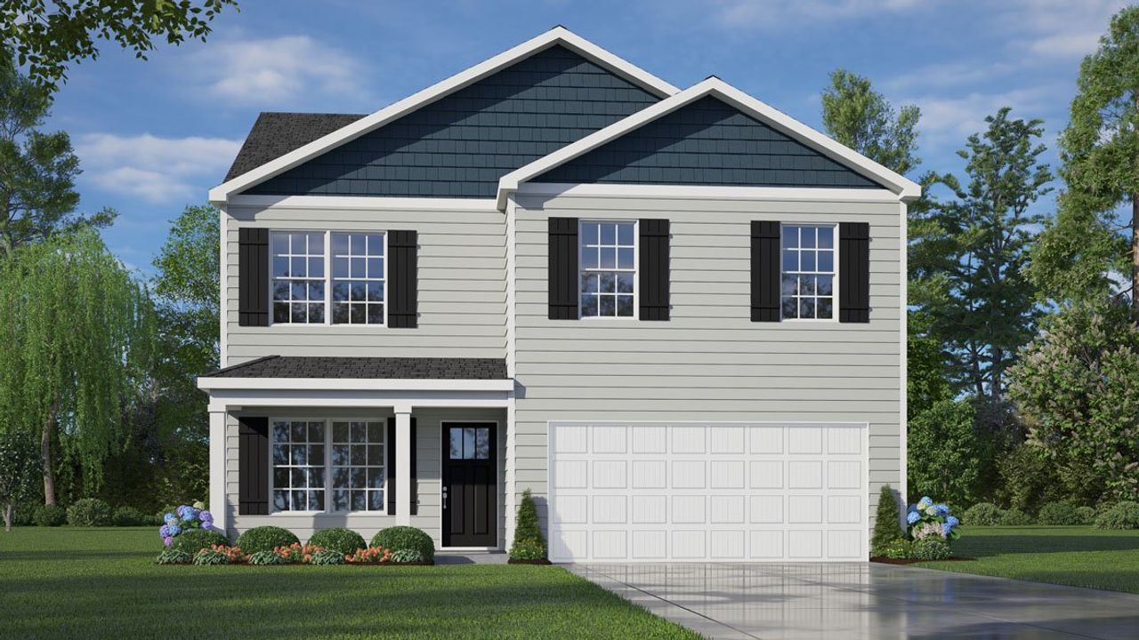 Representative exterior photo of a completed home built from the BELHAVEN by D.R. Horton in Southbury, Carthage, NC (Image 2). Representative exterior photo of a completed home built from the BELHAVEN by D.R. Horton in Southbury, Carthage, NC (Image 2).