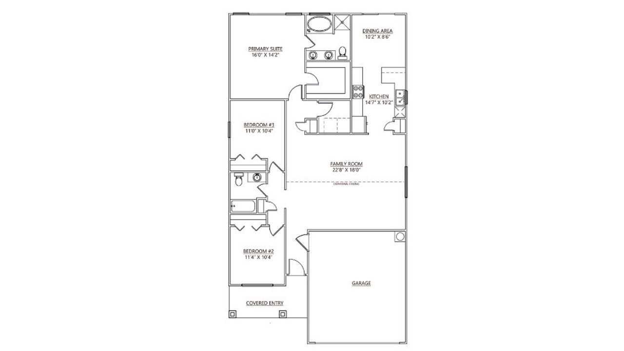 2D floor plan layout for the East Brook by D.R. Horton in Bentley Manor, Greer, SC (Image 2).