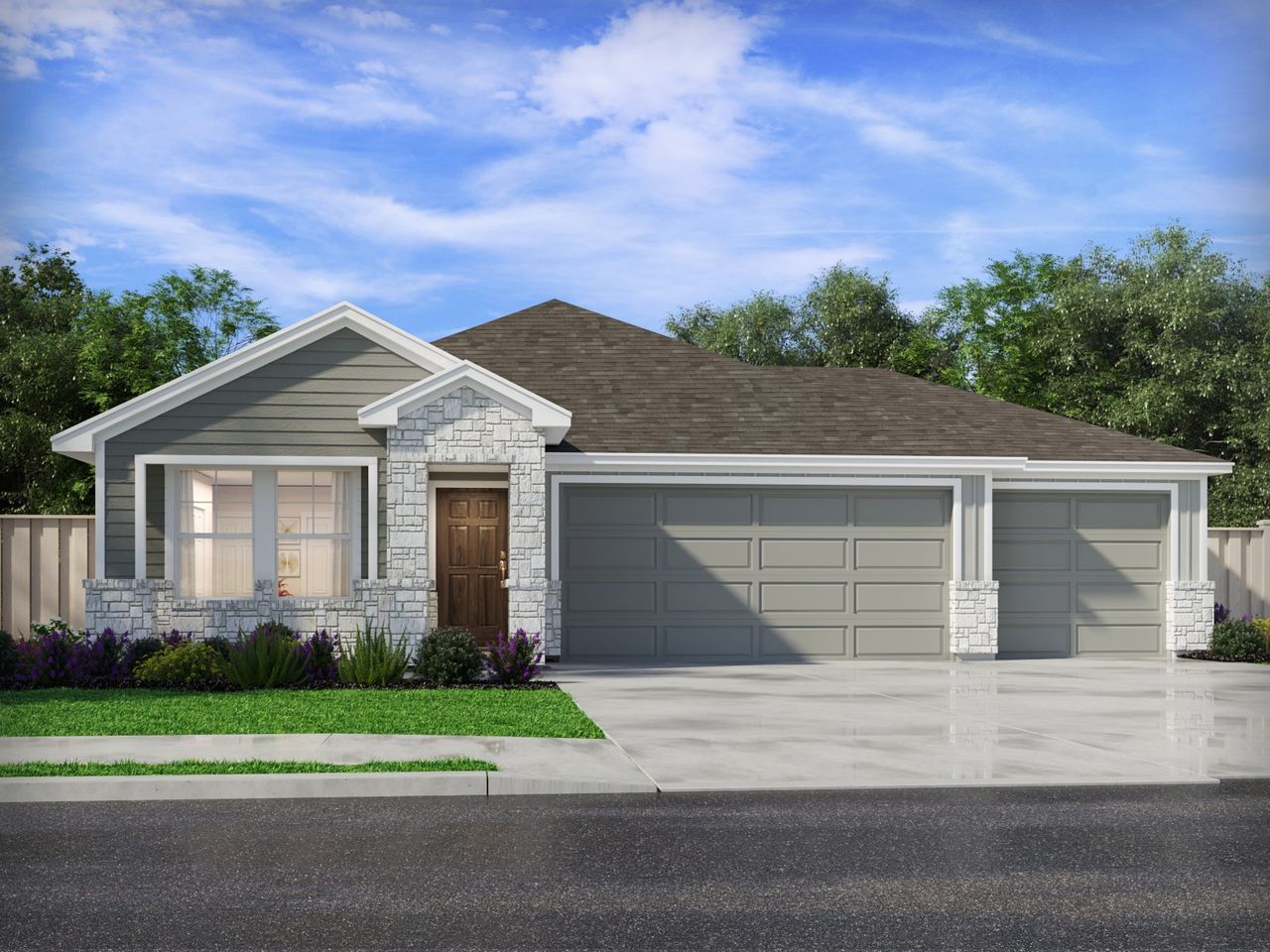 Representative exterior photo of a completed home built from the The Hughes (841) by Meritage Homes in Creekfall, Burnet, TX (Image 2). Representative exterior photo of a completed home built from the The Hughes (841) by Meritage Homes in Creekfall, Burnet, TX (Image 2).