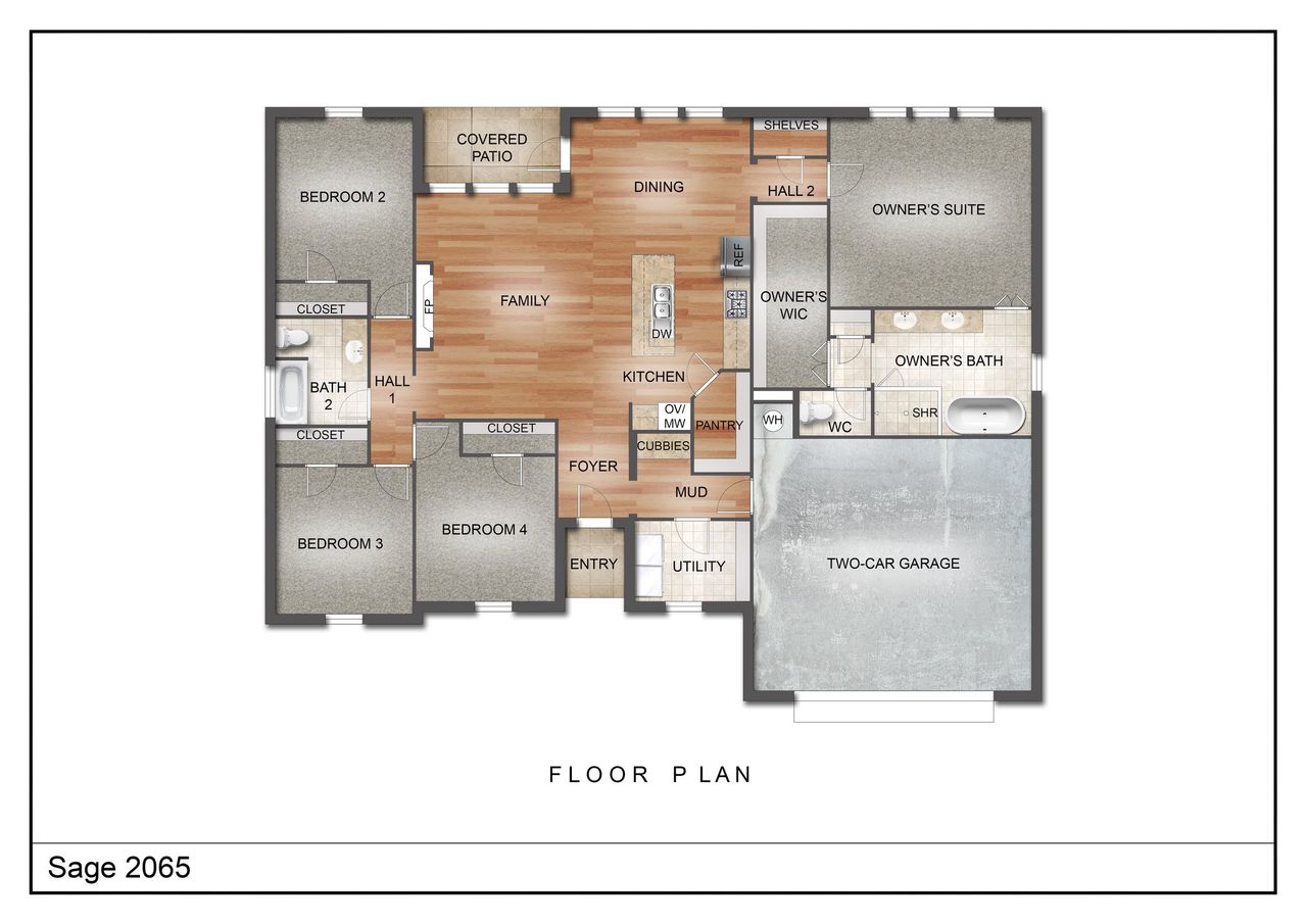 2D floor plan layout for the The Sage by Kenmark Homes in Coyote Crossing, Godley, TX (Image 2). 2D floor plan layout for the The Sage by Kenmark Homes in Coyote Crossing, Godley, TX (Image 2).