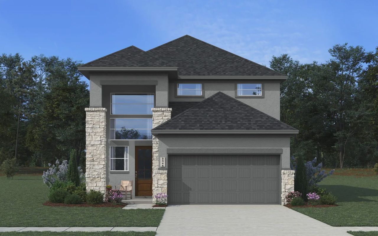 Representative exterior photo of a completed home built from the Jolene by Chesmar Homes in Legacy at Lake Dunlap, New Braunfels, TX (Image 2).