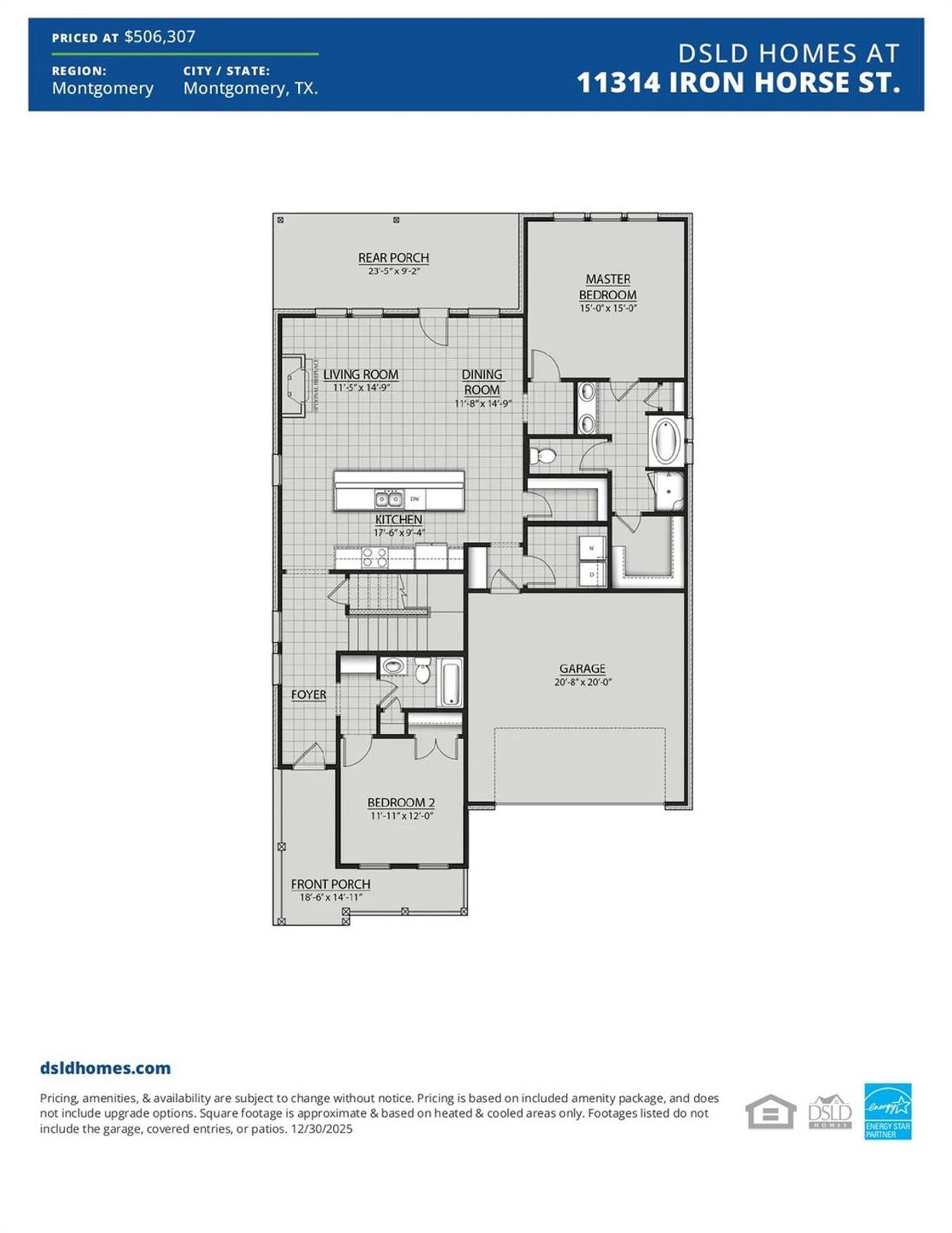 2D floor plan layout of this home in Two Step Farm, Montgomery, TX (Image 2).