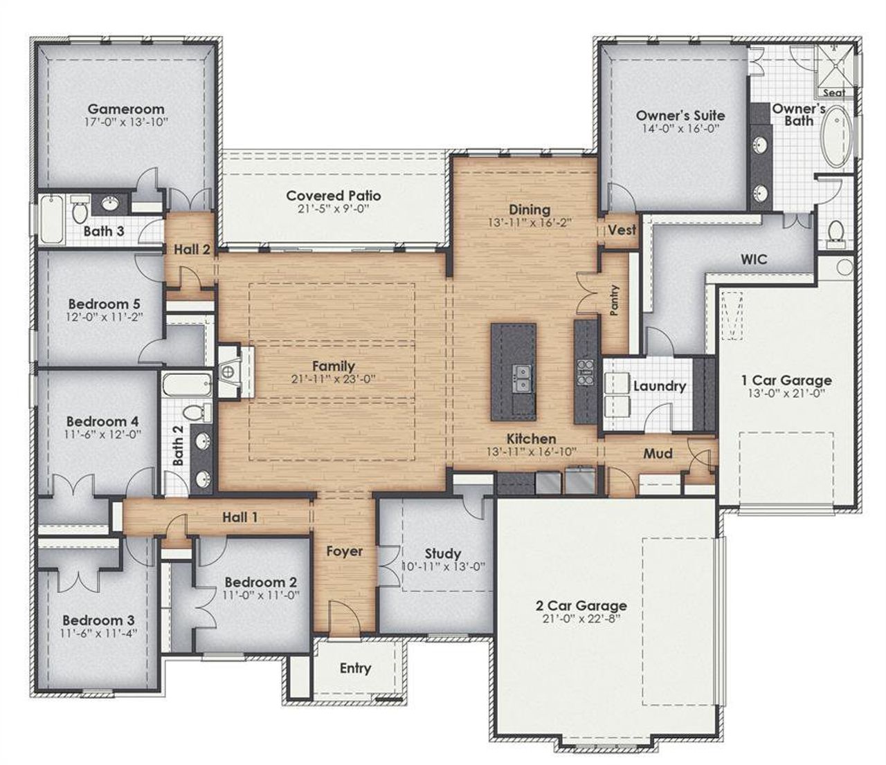 2D floor plan layout of this home in Santana Ridge - Brock ISD, Weatherford, TX (Image 2).