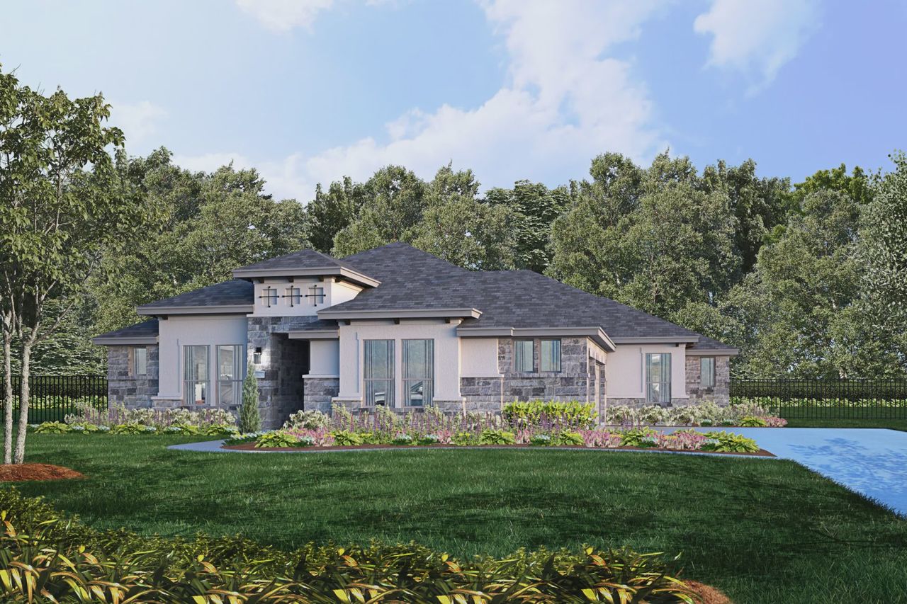 Representative exterior photo of a completed home built from the Sapphire by Giddens Homes in Riverstone, Georgetown, TX (Image 2).