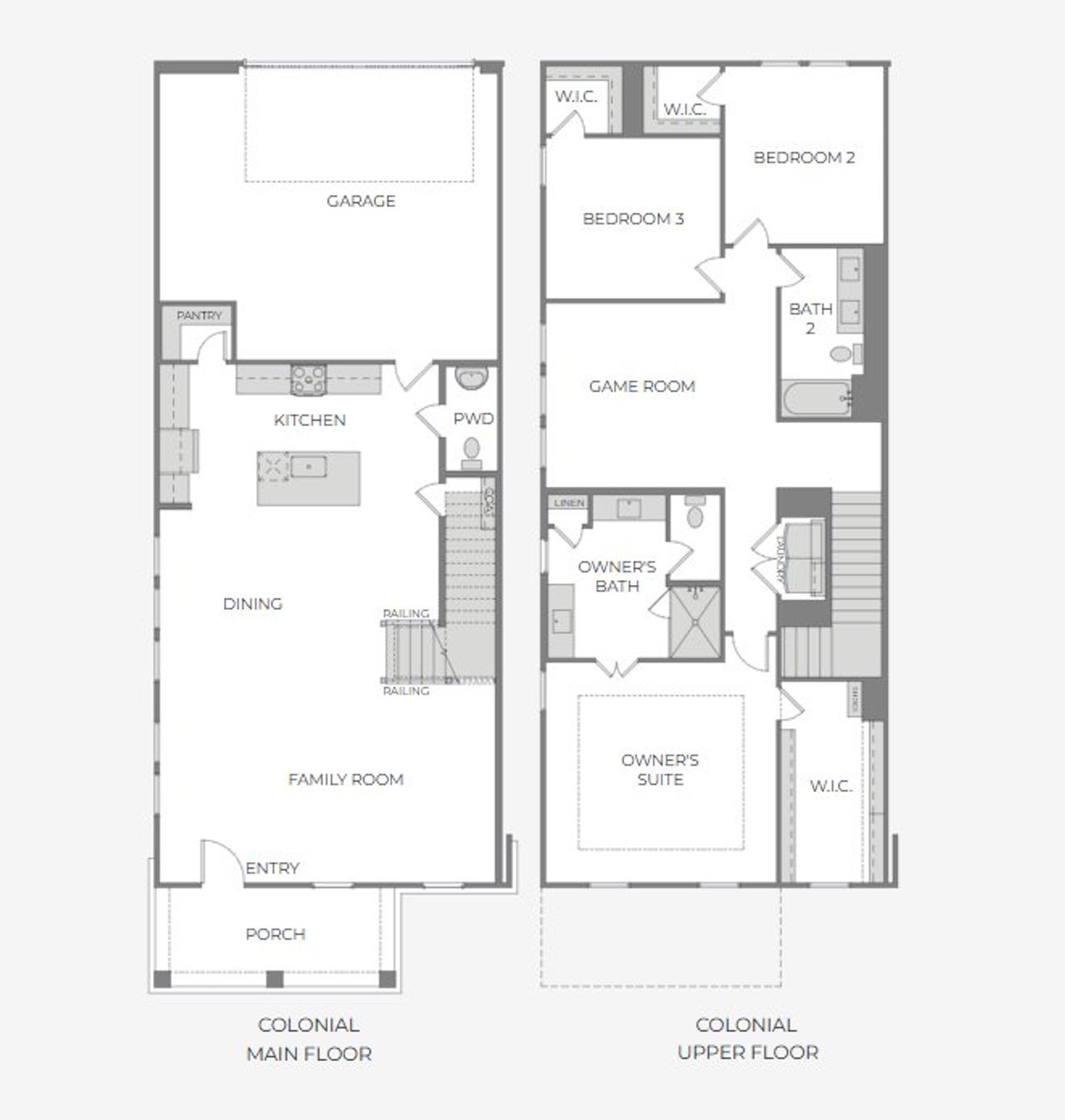 2D floor plan layout for the Riley by CB JENI Homes in Hazelwood, Frisco, TX (Image 2).