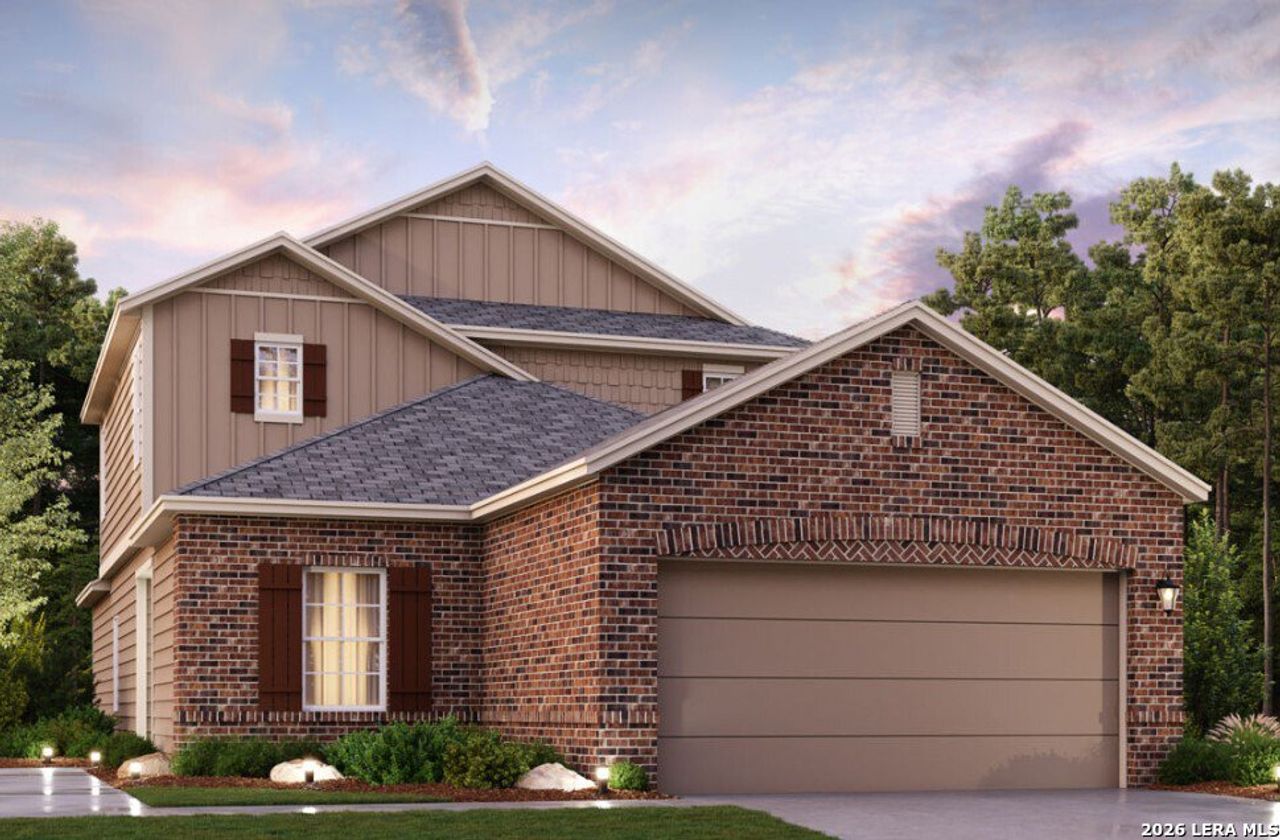 Front exterior of a new home in Park Place, New Braunfels, TX, highlighting curb appeal (Image 2). Front exterior of a new home in Park Place, New Braunfels, TX, highlighting curb appeal (Image 2).