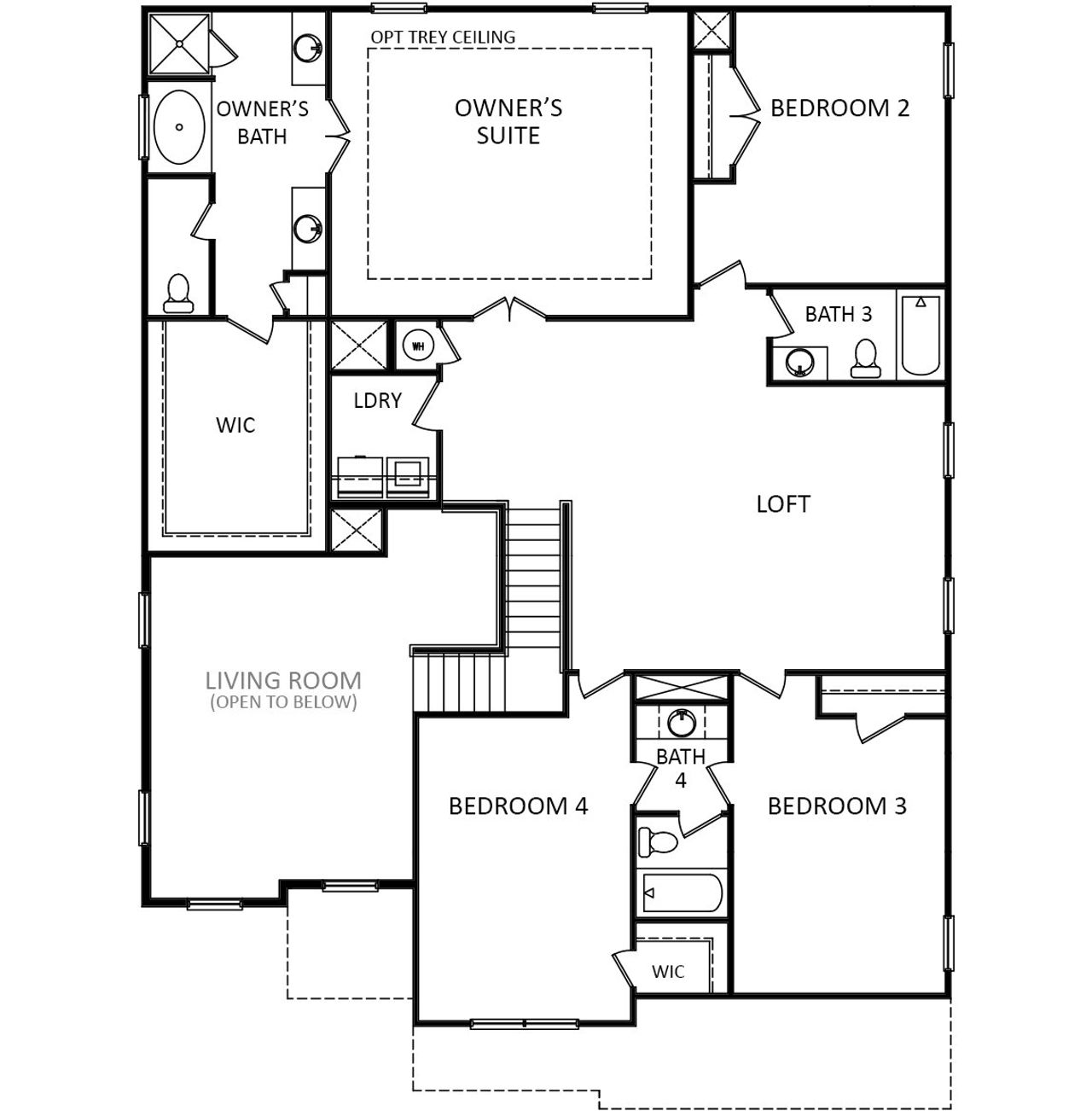 2D floor plan layout for the Woodrow by D.R. Horton in Sylvan Creek, Denver, NC (Image 2).