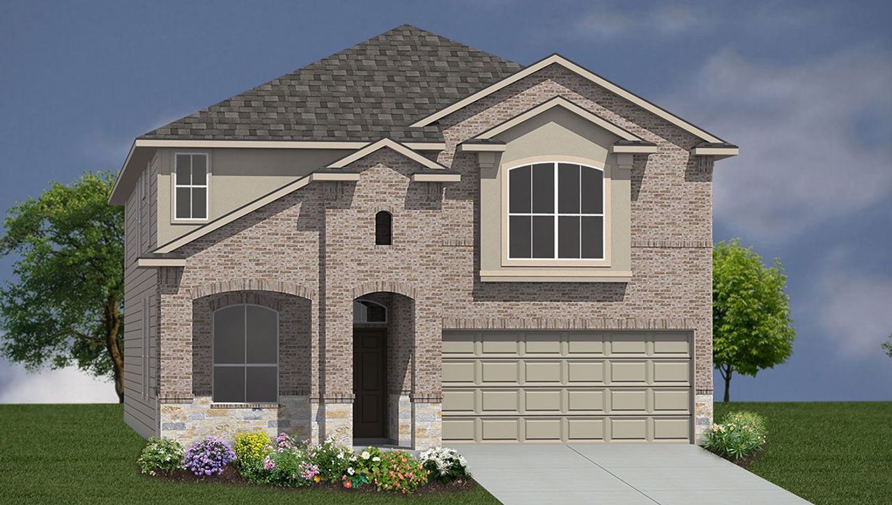 Representative exterior photo of a completed home built from the The Clydesdale by D.R. Horton in The Birch at Spencer Ranch, Boerne, TX (Image 2). Representative exterior photo of a completed home built from the The Clydesdale by D.R. Horton in The Birch at Spencer Ranch, Boerne, TX (Image 2).