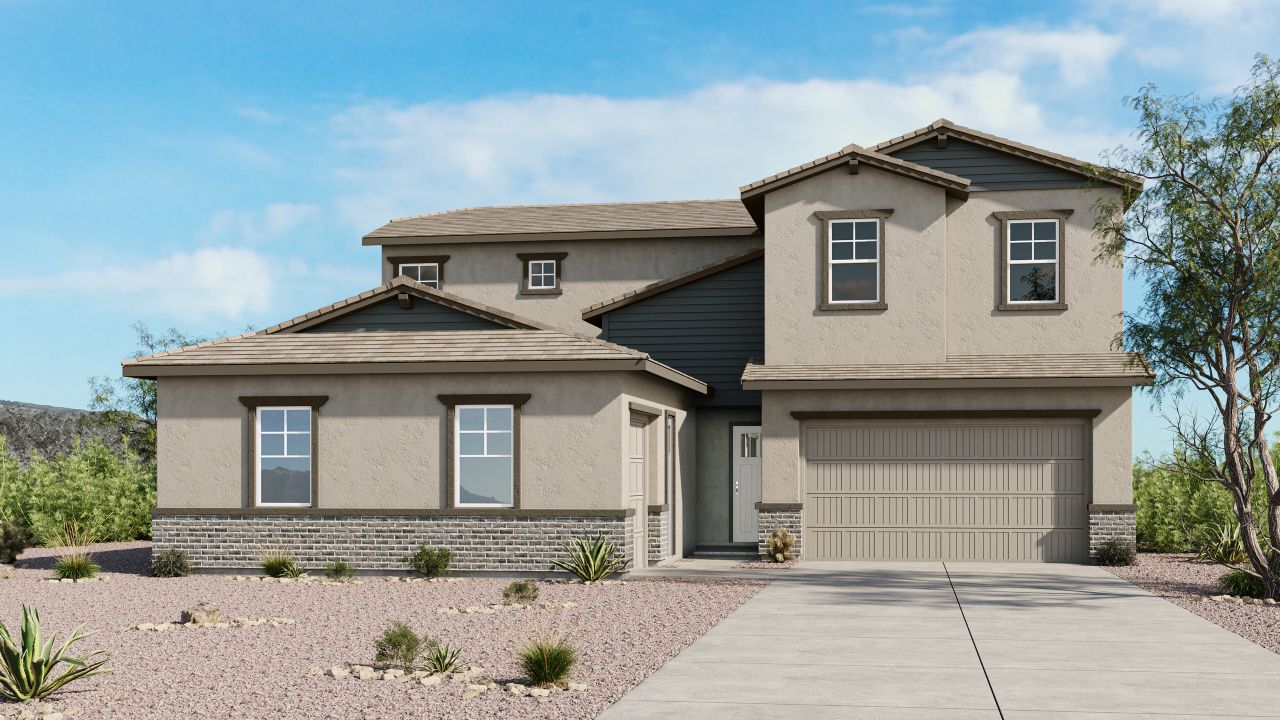 Representative exterior photo of a completed home built from the Olympic by Taylor Morrison in Saddleback, Peoria, AZ (Image 2). Representative exterior photo of a completed home built from the Olympic by Taylor Morrison in Saddleback, Peoria, AZ (Image 2).