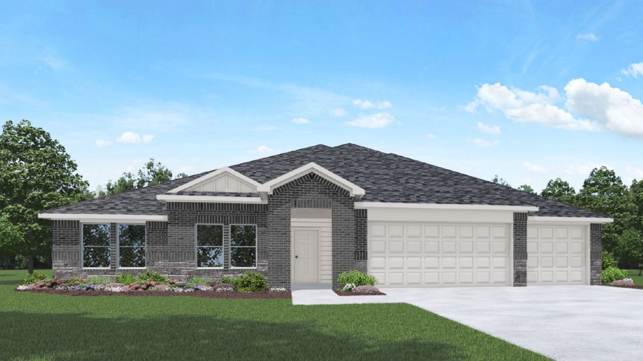 Representative exterior photo of a completed home built from the E60A by D.R. Horton in Riverside Estates, Baytown, TX (Image 2). Representative exterior photo of a completed home built from the E60A by D.R. Horton in Riverside Estates, Baytown, TX (Image 2).