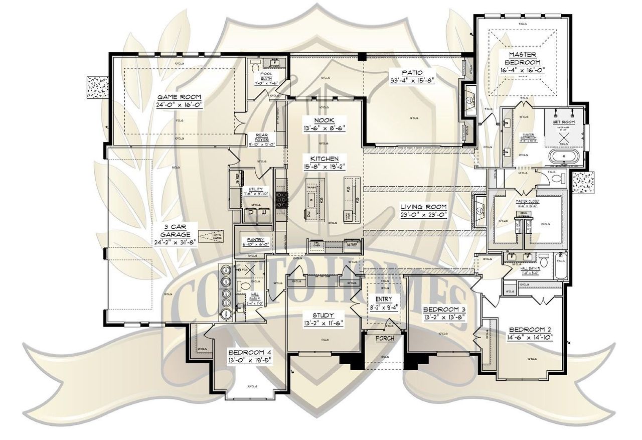 2D floor plan layout of this home in Bear Creek Ranch, Cresson, TX (Image 2).
