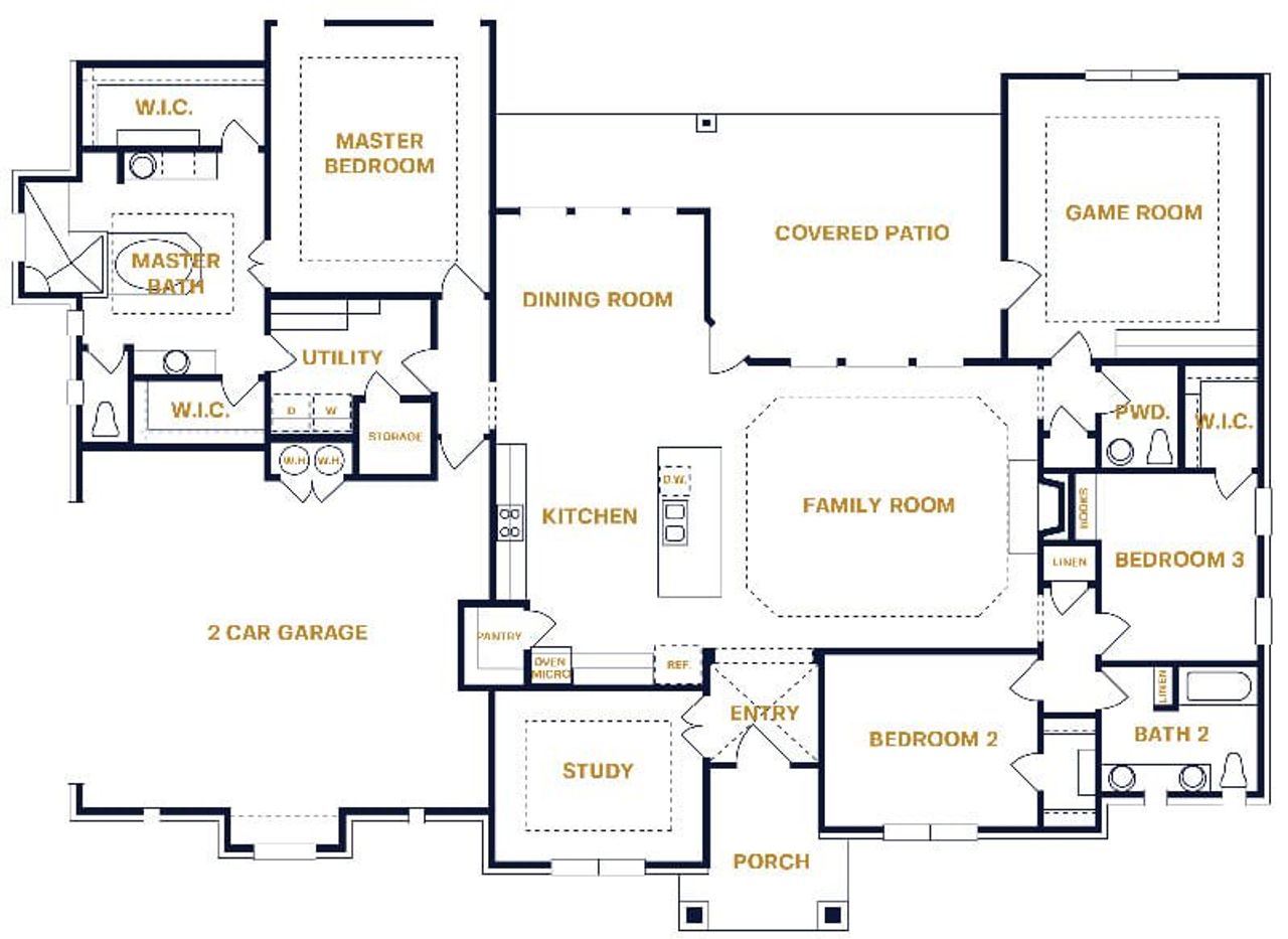 2D floor plan layout for the Newman by Sitterle Homes in Belle Oaks, Bulverde, TX (Image 2).