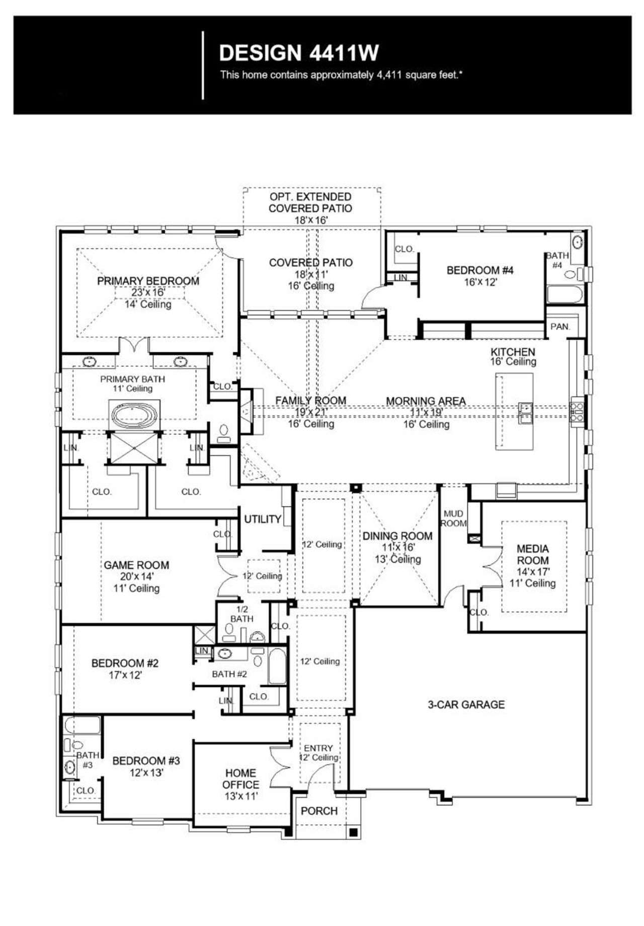 2D floor plan layout of this home in Santa Rita Ranch - Tierra Rosa, Liberty Hill, TX (Image 2).