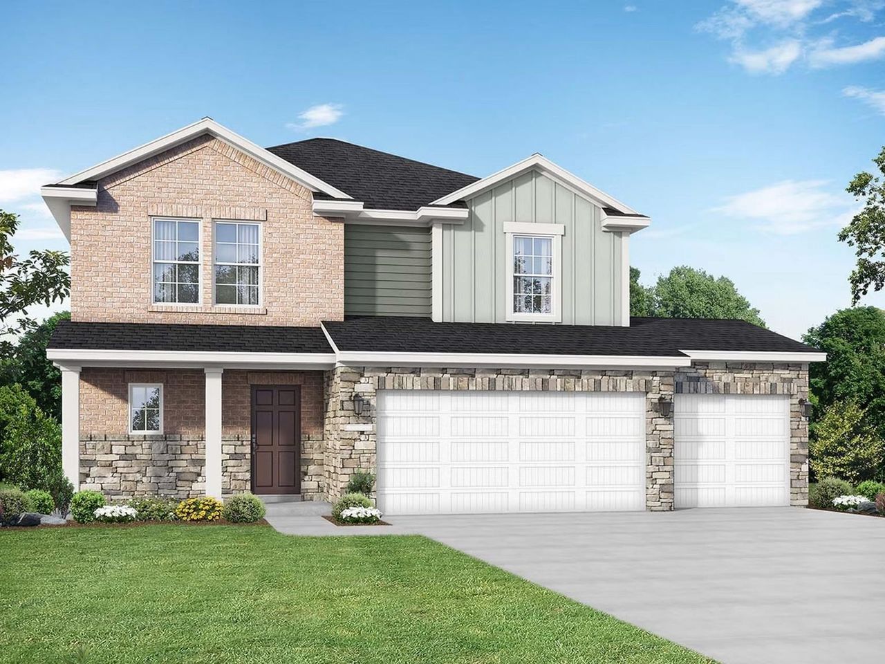 Front exterior of a new home in River Ranch Meadows, Dayton, TX, highlighting curb appeal (Image 2).