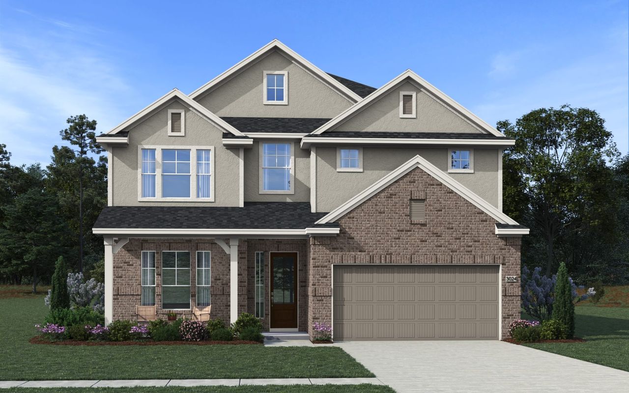 Representative exterior photo of a completed home built from the Shenandoah 45′ Lot by Chesmar Homes in Beacon Point, Texas City, TX (Image 2). Representative exterior photo of a completed home built from the Shenandoah 45′ Lot by Chesmar Homes in Beacon Point, Texas City, TX (Image 2).